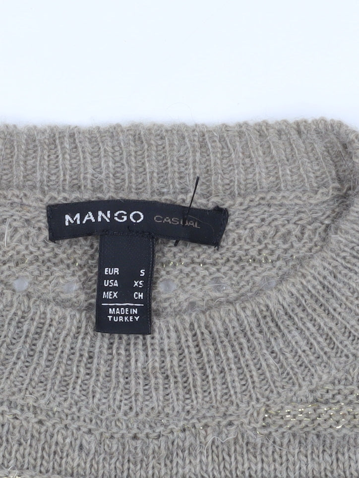 Mango Beige Open-Knit Pullover Jumper, Size 12