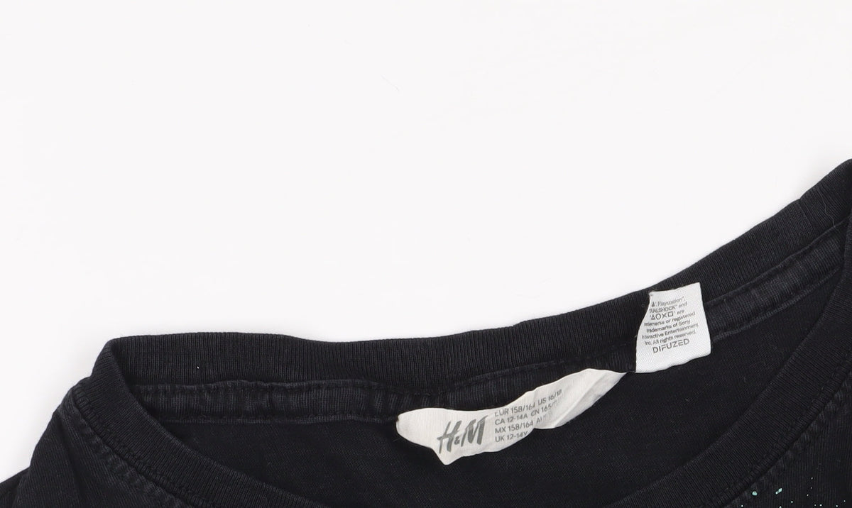 H&M Black PlayStation Graphic Boys T-Shirt Size 14