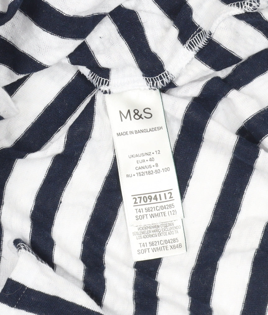 Marks & Spencer White Striped V-Neck T-Shirt