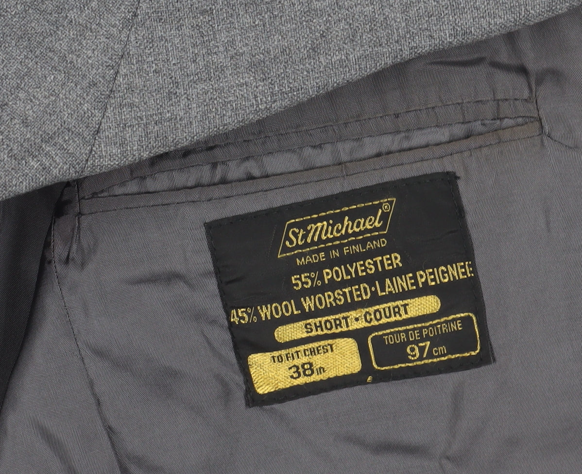 St Michael Grey Single-Breasted Blazer - Size 38