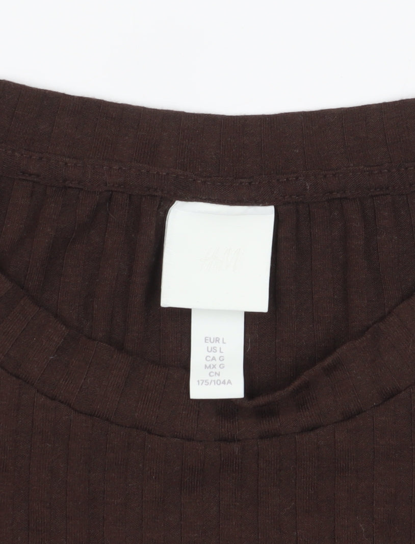 H&M Brown Basic T-Shirt, Size L, Viscose Blend
