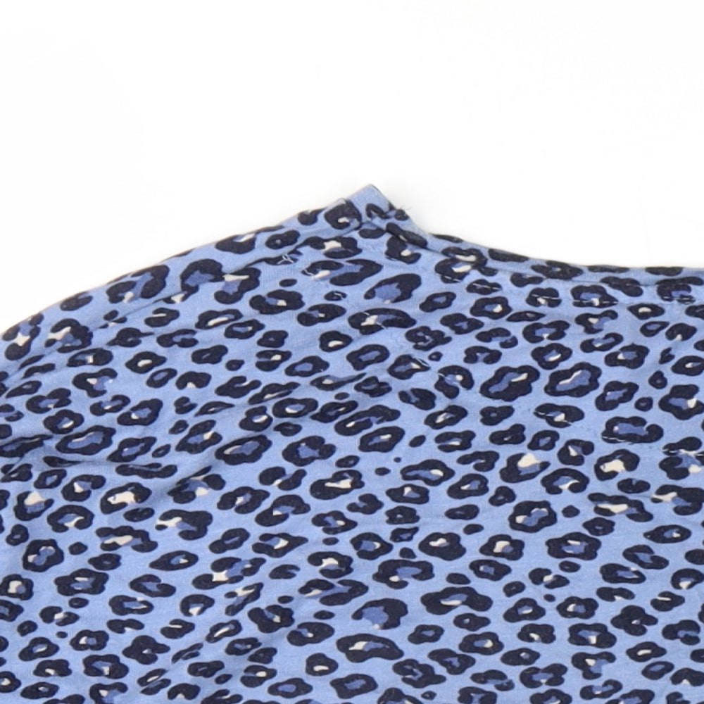 Principles Womens Blue Animal Print Cotton Basic T-Shirt Size 12 Round Neck