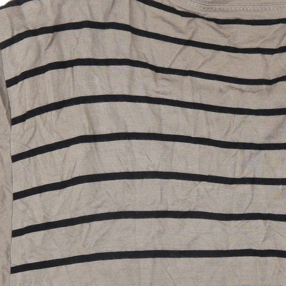 Chickster Womens Brown Striped Viscose Basic T-Shirt Size M Round Neck