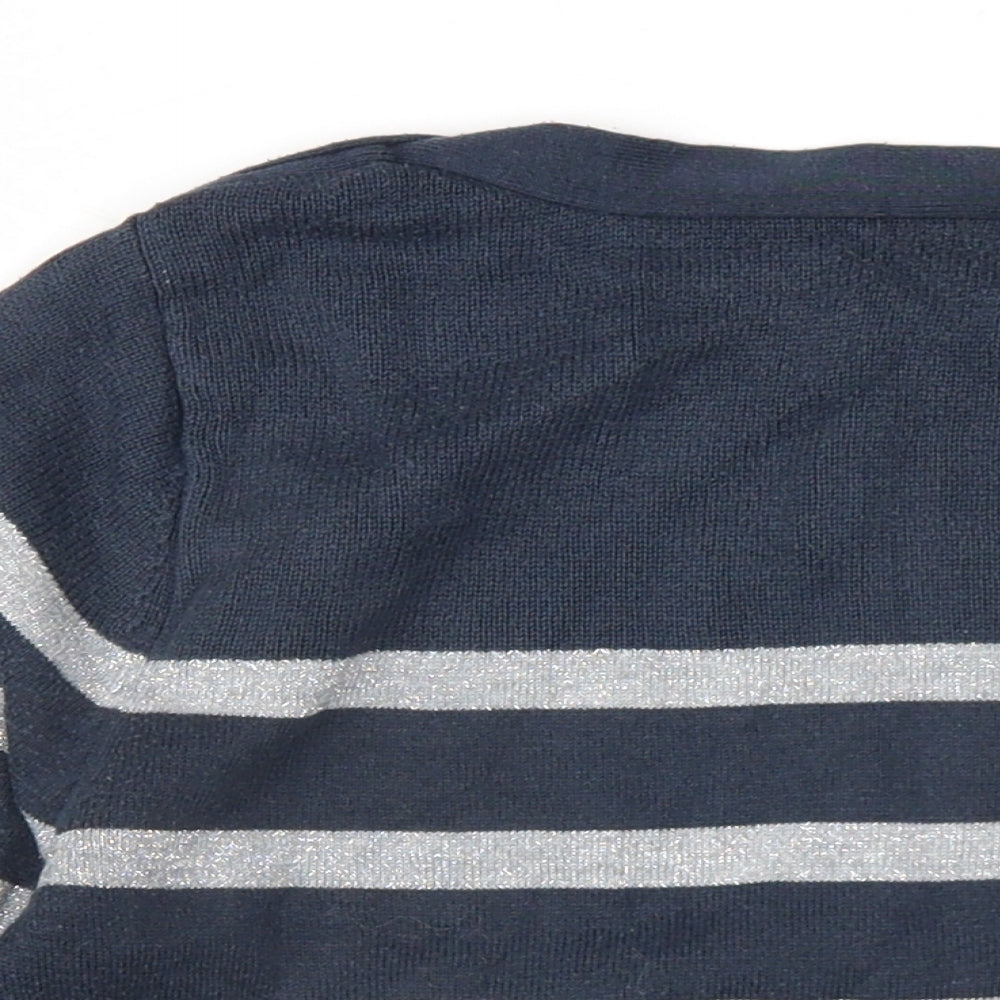 NEXT Womens Blue Round Neck Striped Cotton Pullover Jumper Size 10