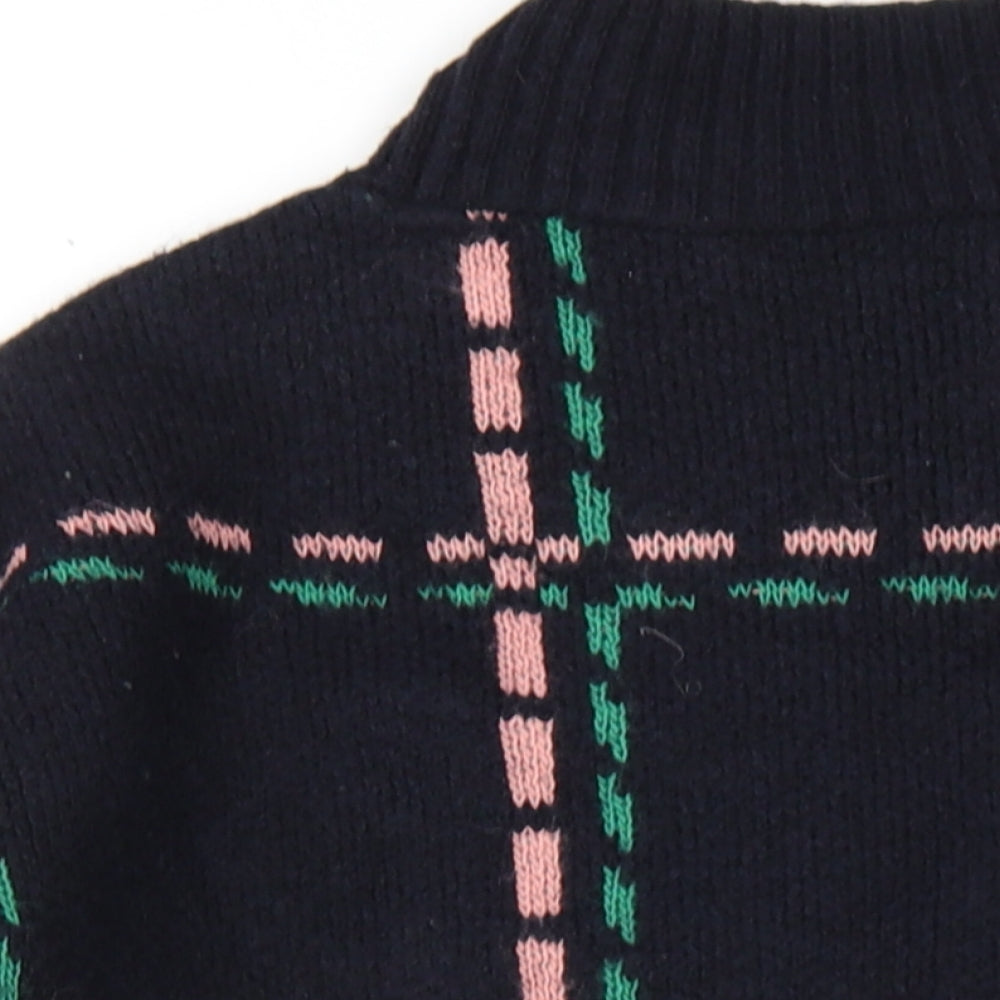 NEXT Womens Blue Mock Neck Plaid Acrylic Pullover Jumper Size S