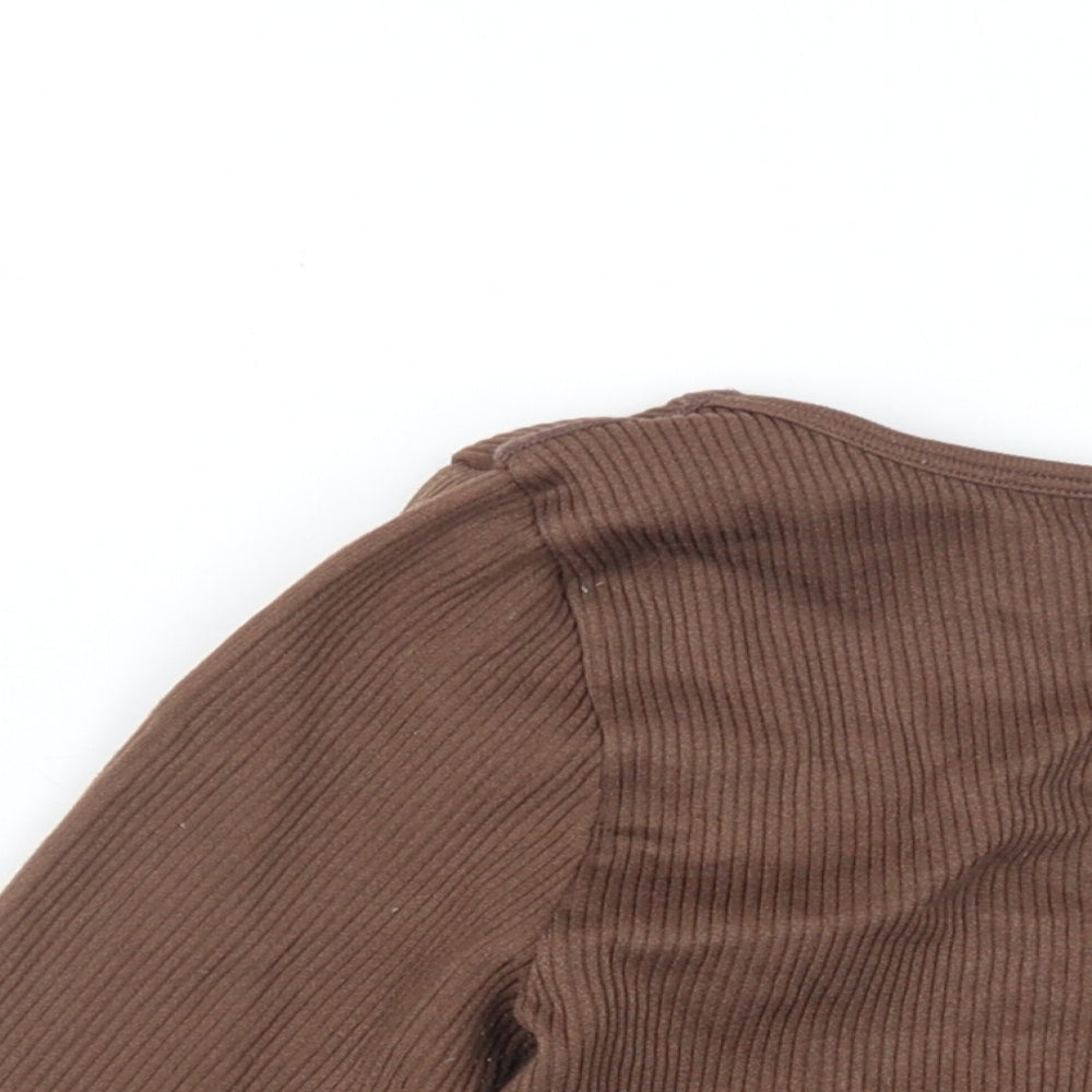 Zara Womens Brown Polyamide Cropped T-Shirt Size XS Scoop Neck
