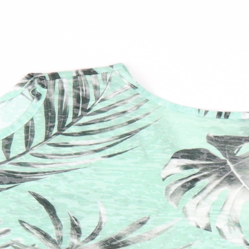 Wallis Womens Green Floral Polyester Basic T-Shirt Size M V-Neck