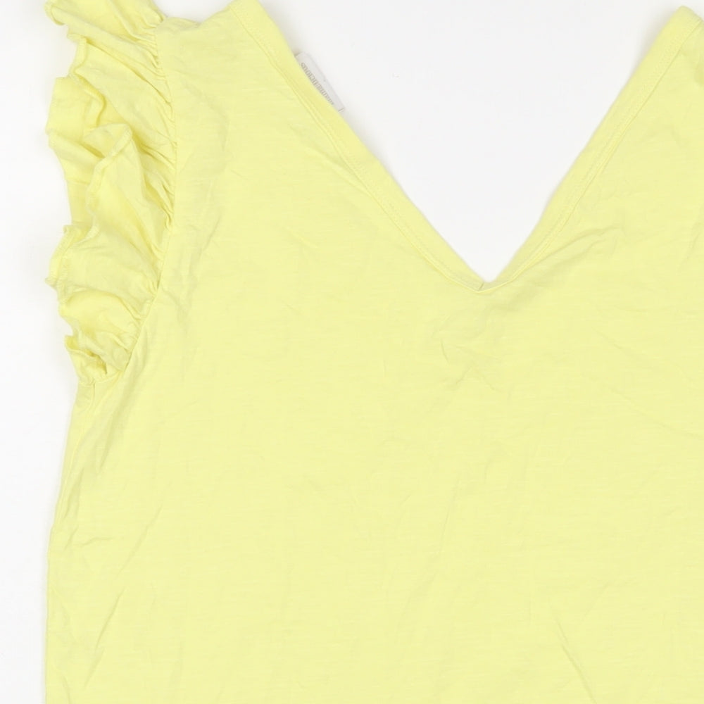 Mama-licious Womens Yellow Cotton Basic T-Shirt Size L V-Neck - Frill