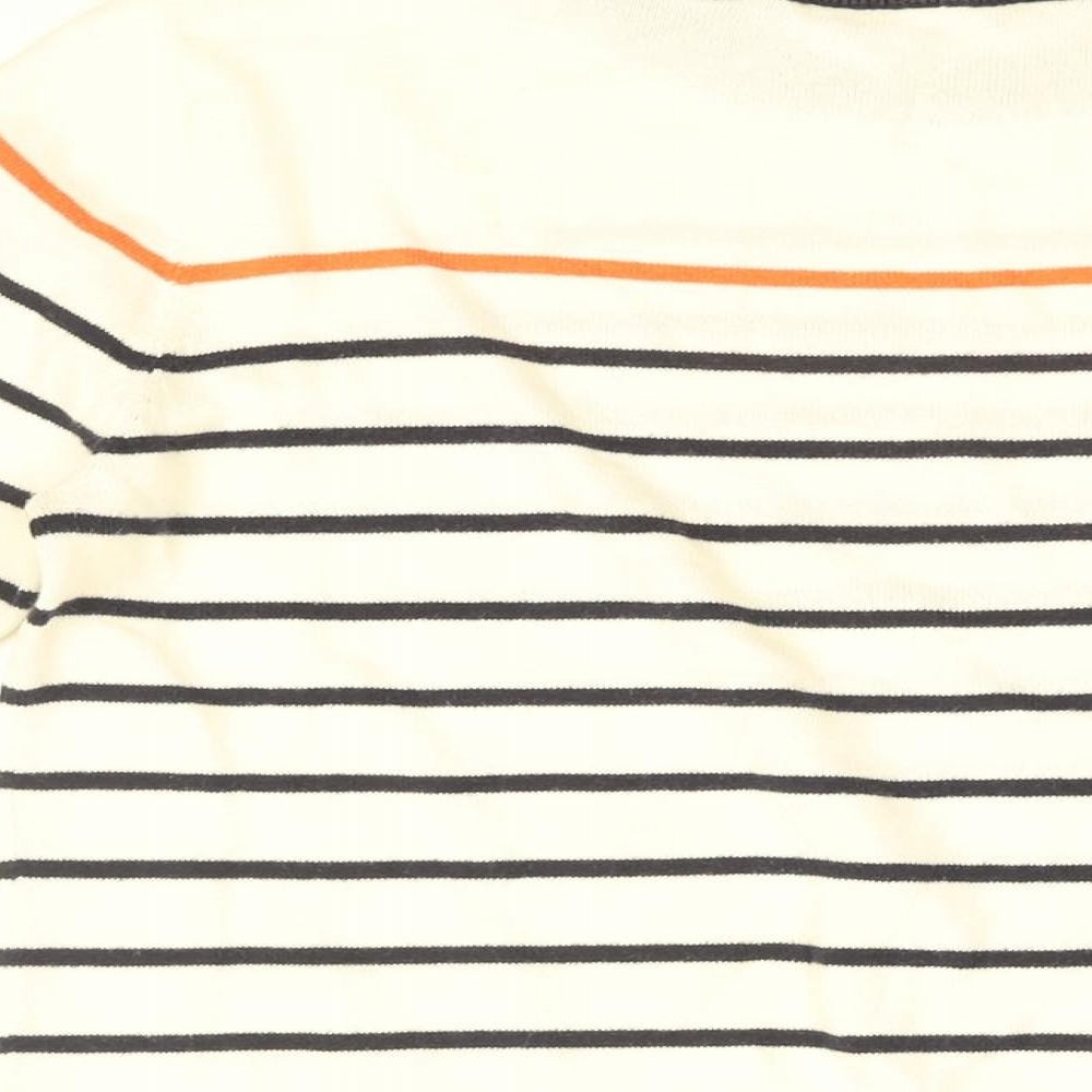 Oasis Womens White Round Neck Striped Cotton Pullover Jumper Size S - Heart Pattern