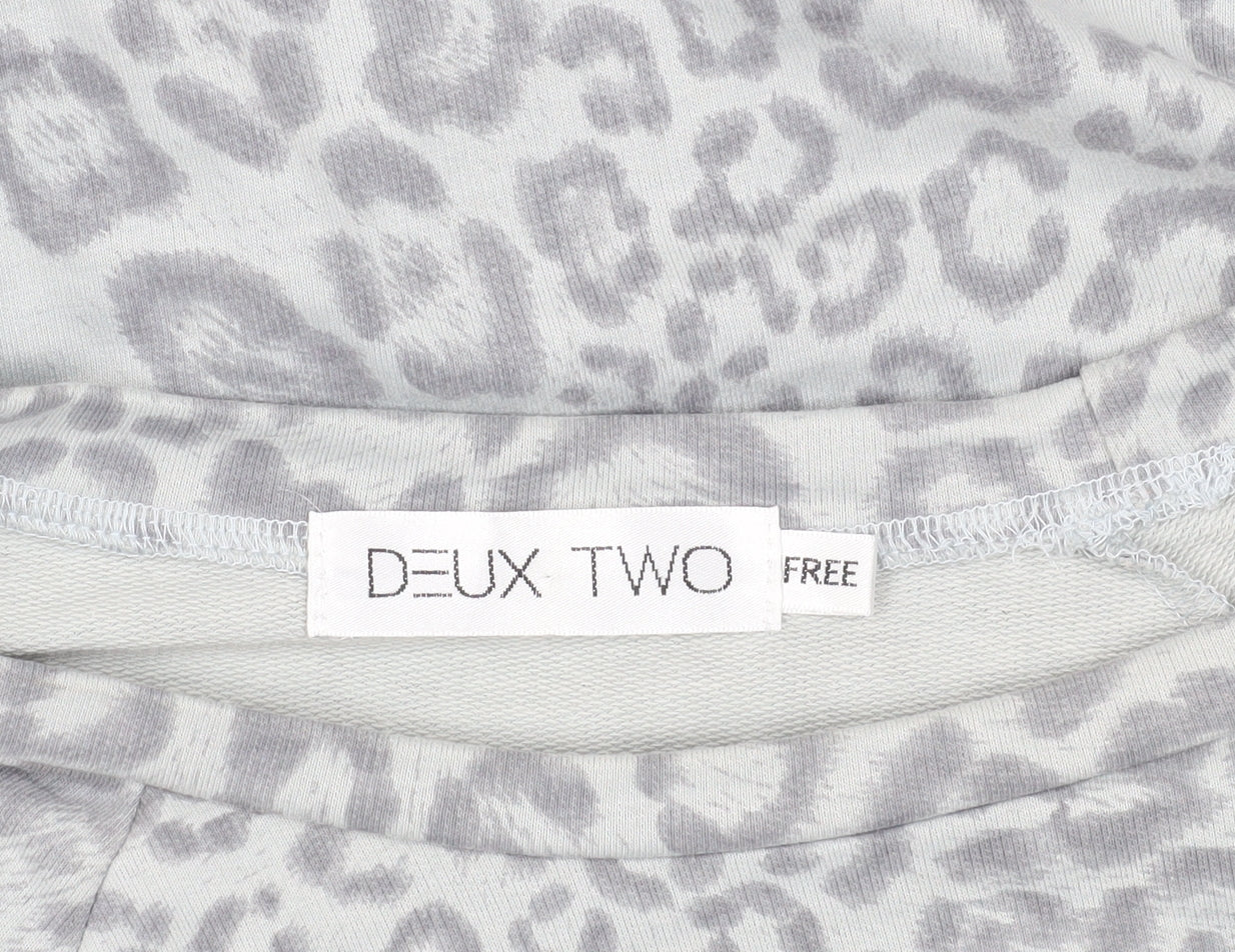 Deux Two Grey Animal Print Sweatshirt, One Size, Zip Accent