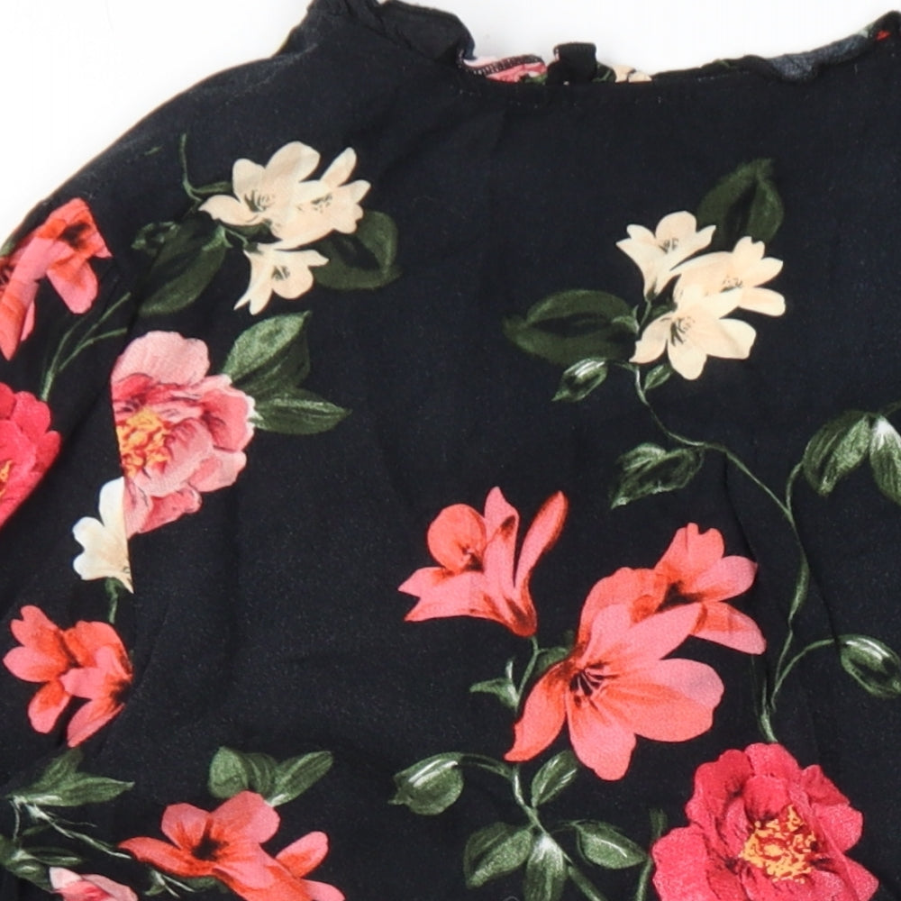 New Look Womens Black Floral Viscose A-Line Size 8 V-Neck Pullover