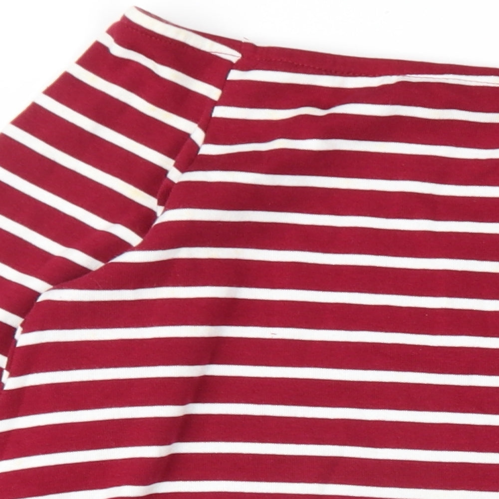 Glamorous Womens Red Striped Cotton A-Line Size M Off the Shoulder Pullover