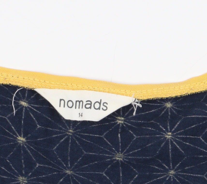Nomads Blue Geometric Blouse, Size 14, Scoop Neck