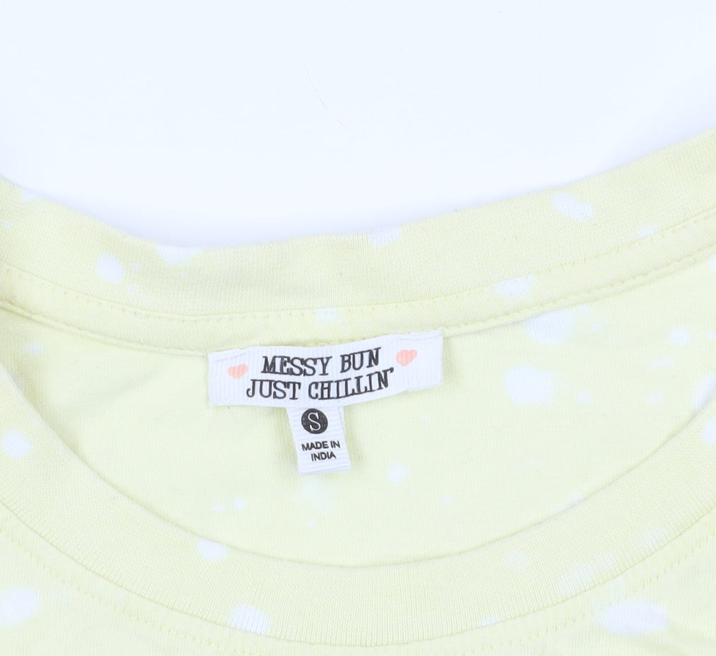 Messy Bun Yellow Cropped T-Shirt - Size S