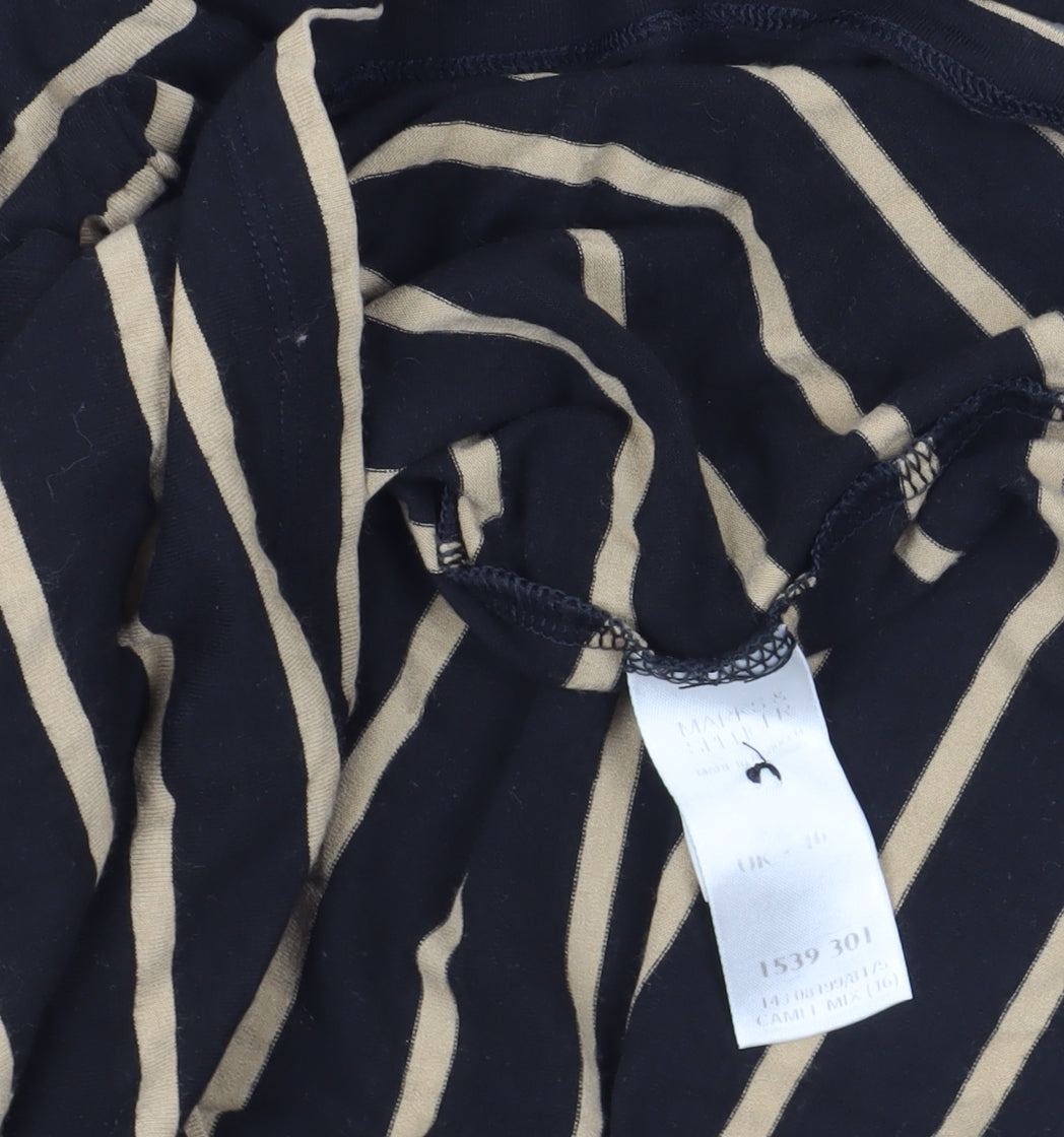 Marks & Spencer Black Beige Striped Top, Size 10