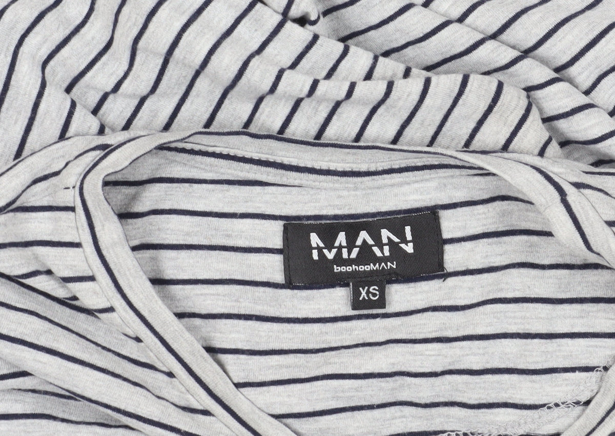 boohooMAN Grey Striped Long Sleeve T-Shirt XS