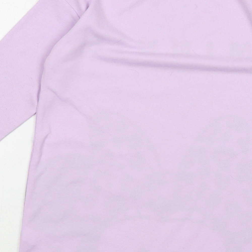 Brand and care label for Disney girls’ purple polyester basic t-shirt, size 4-5, years crew neck pullover - minnie mouse