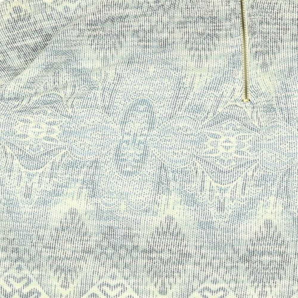 Springfield Womens Blue Geometric Cotton Basic T-Shirt Size S Round Neck