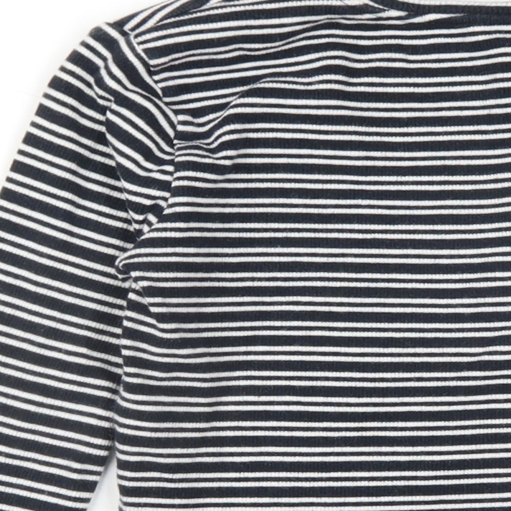 Zara Womens Black Striped Cotton Cropped T-Shirt Size S Round Neck