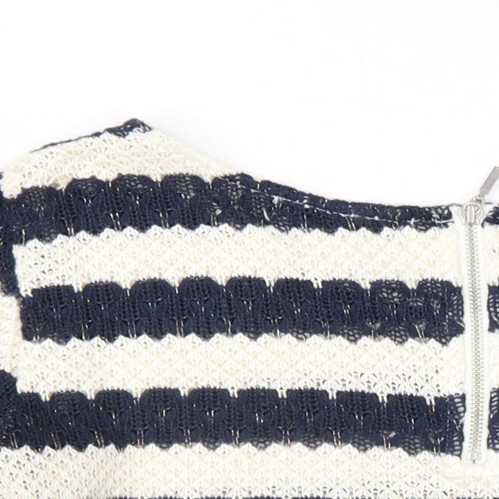 Oasis Womens Blue Round Neck Striped Acrylic Pullover Jumper Size M