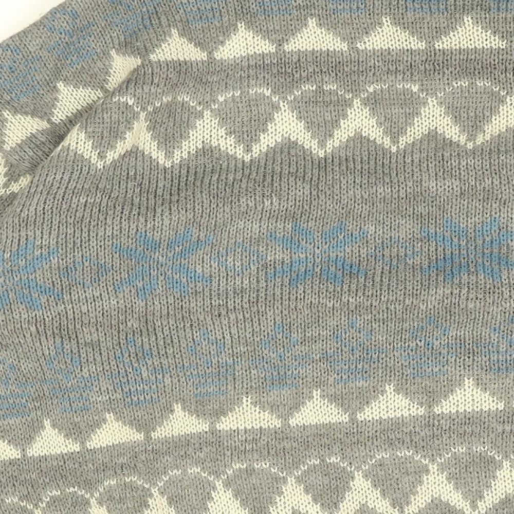 CANDA Womens Grey Round Neck Geometric Acrylic Pullover Jumper Size L