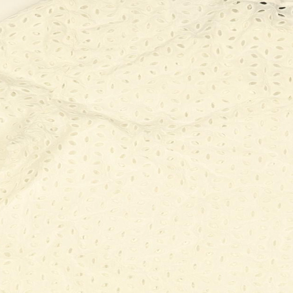 NUMPH Womens White Floral Cotton Basic Blouse Size 8 Round Neck