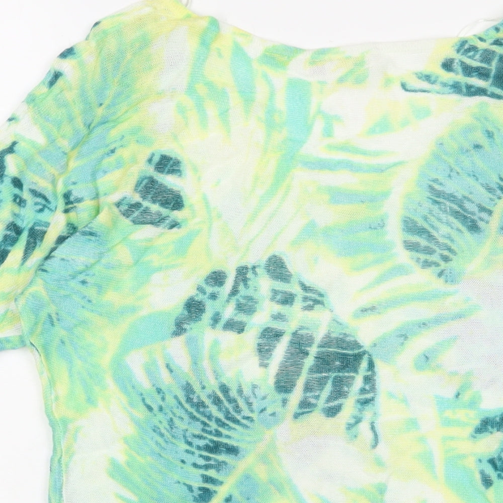 Monsoon Womens Green V-Neck Geometric Viscose Pullover Jumper Size 12