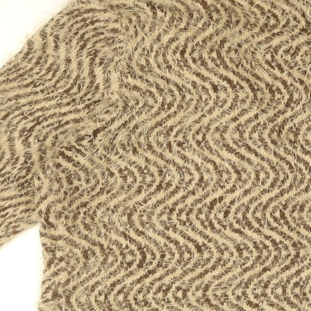 Nina Murati Womens Brown V-Neck Geometric Nylon Cardigan Jumper Size L