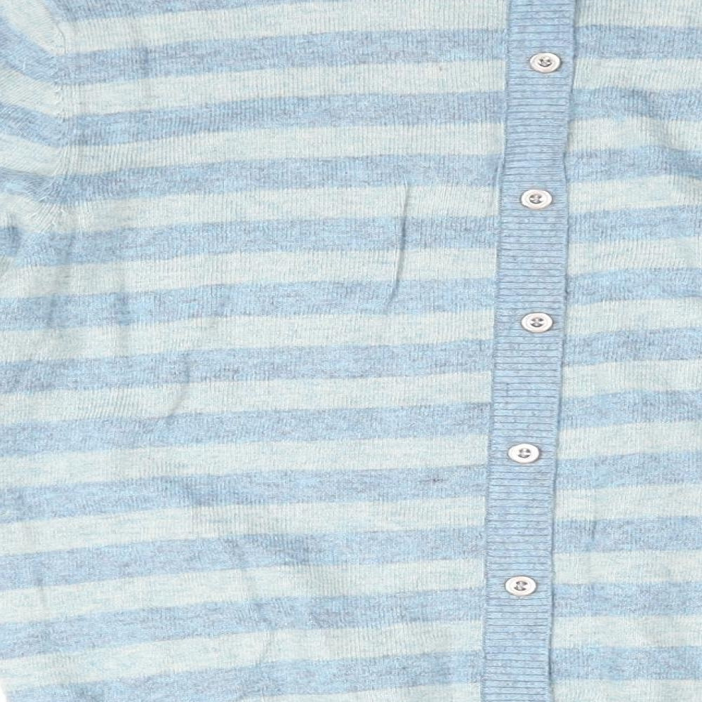 Yumi Womens Blue Round Neck Striped Polyamide Pullover Jumper Size 14 - Floral Embroidery