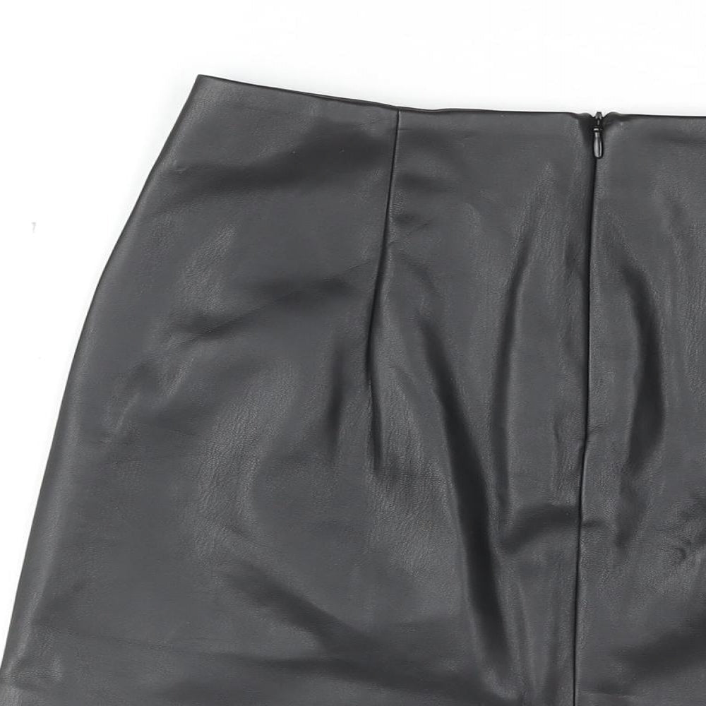 Stradivarius Womens Black Polyurethane Mini Skirt Size 8 Zip