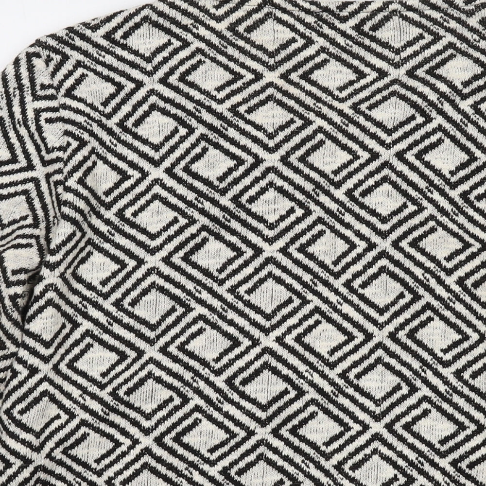 Monsoon Womens Beige V-Neck Geometric Cotton Cardigan Jumper Size 16