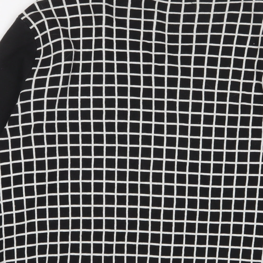 Monoprix Womens Black Crew Neck Plaid Cotton Cardigan Jumper Size L