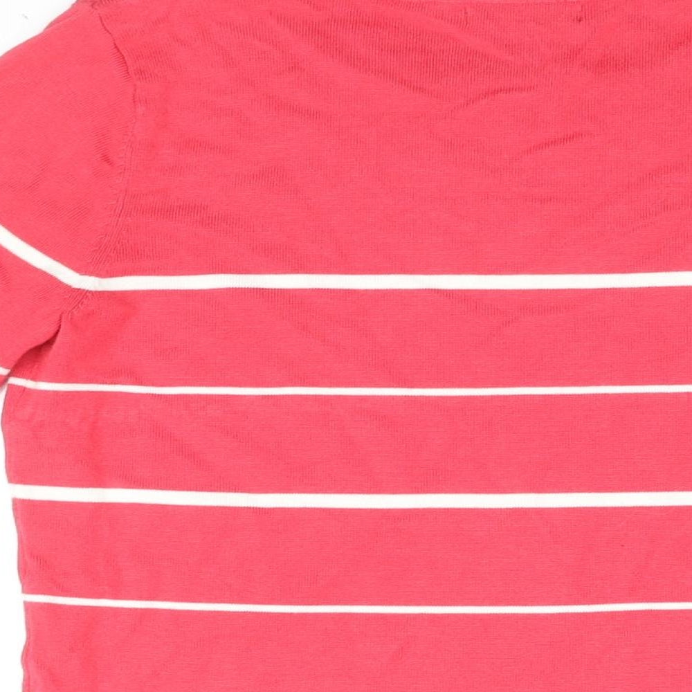 BM Womens Pink Striped Viscose Basic T-Shirt Size S Round Neck