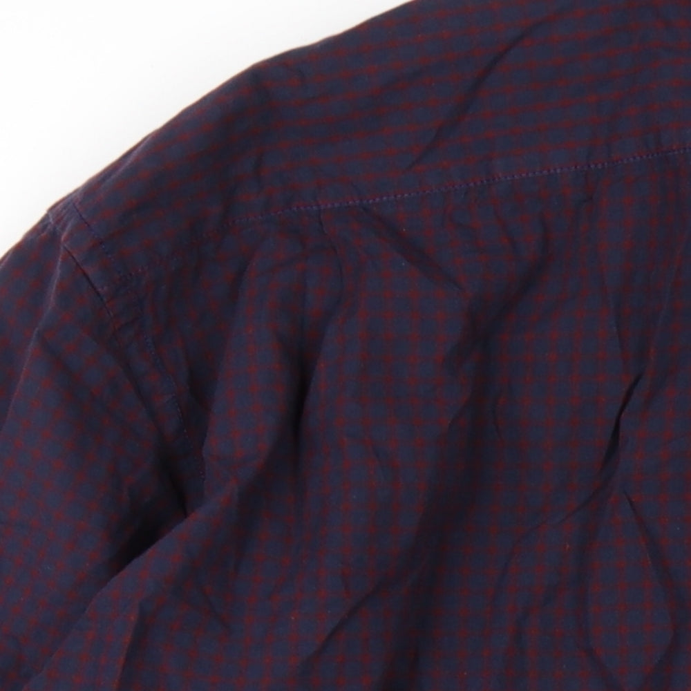 Douglas Mens Blue Check Cotton Dress Shirt Size 16.5 Collared Button