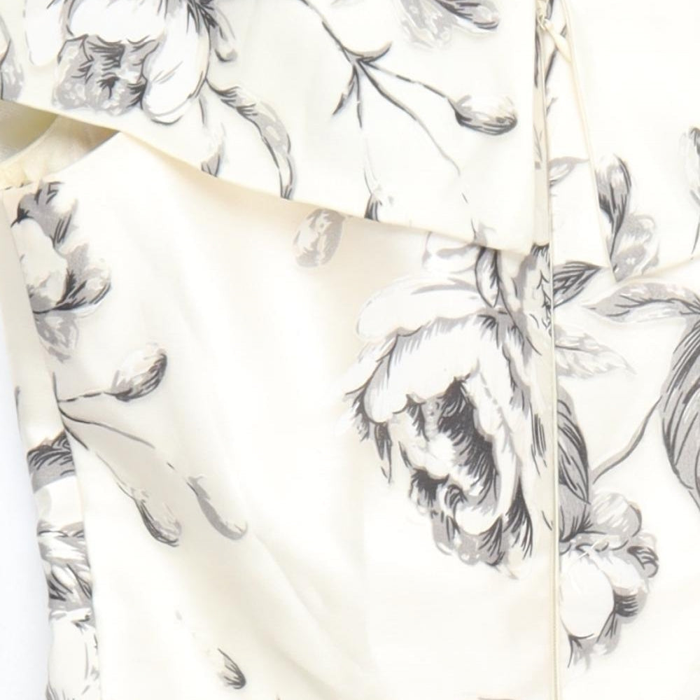 Chi Chi Womens Ivory Floral Polyester A-Line Size 10 Off the Shoulder Zip