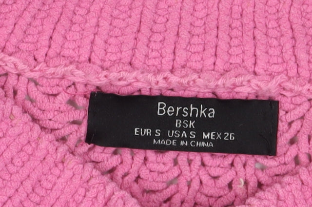 Bershka Women's Pink Striped Knit Pullover Jumper
