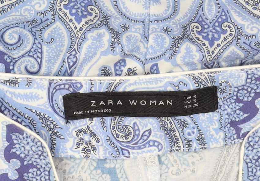 Zara Women Blue Cotton Paisley Shift Dress Size 6