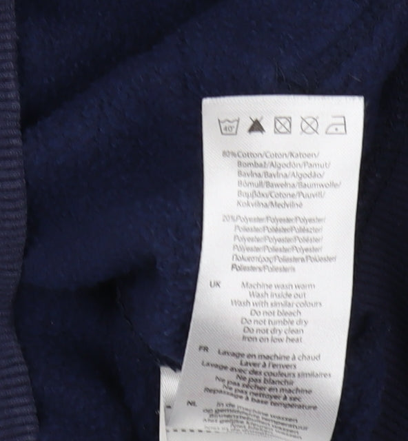 Brand and care label for SoulCal boys’ blue full zip regular fit hoodie