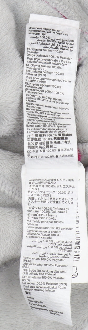 Brand and care label for Decathlon girls’ grey fleece full zip hoodie 14 years