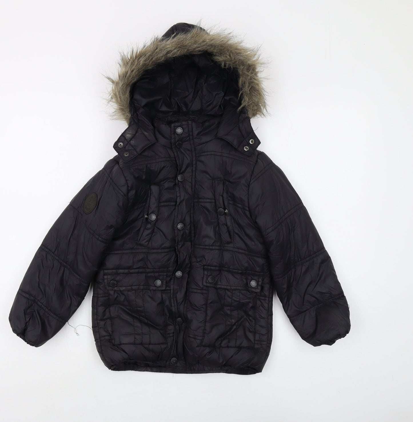 Firetrap Boys Black Puffer Jacket 6-7 Winter Hooded