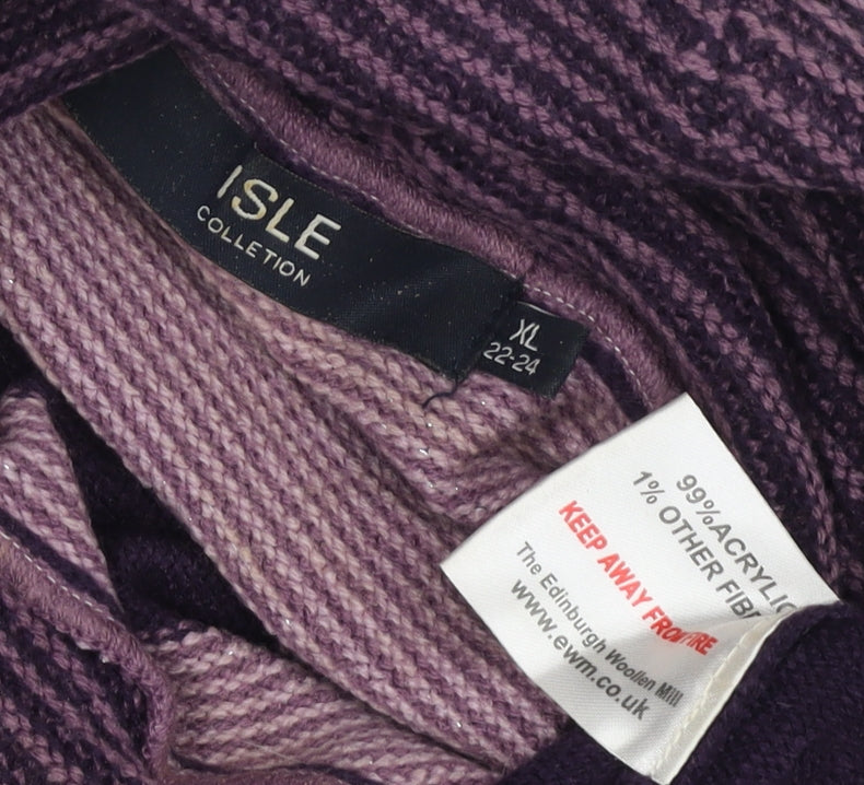 Isle Women's Multicoloured XL Striped Cowl Neck Pullover