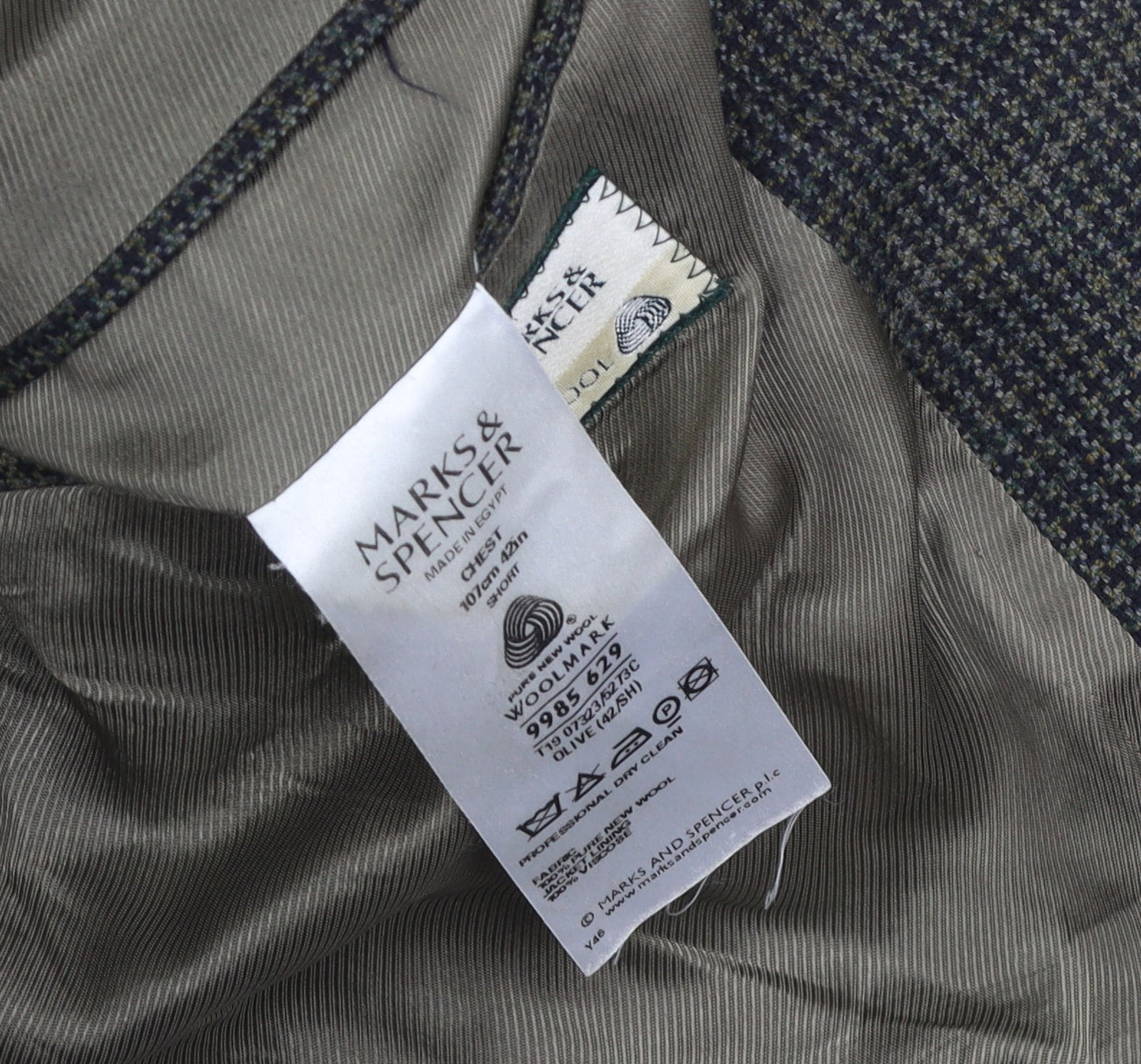 Marks & Spencer Men's Green Wool Check Blazer, Size Short
