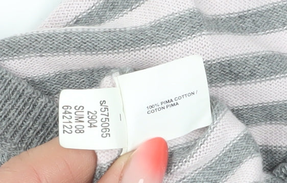 Gap Women's Grey Striped V-Neck Jumper L