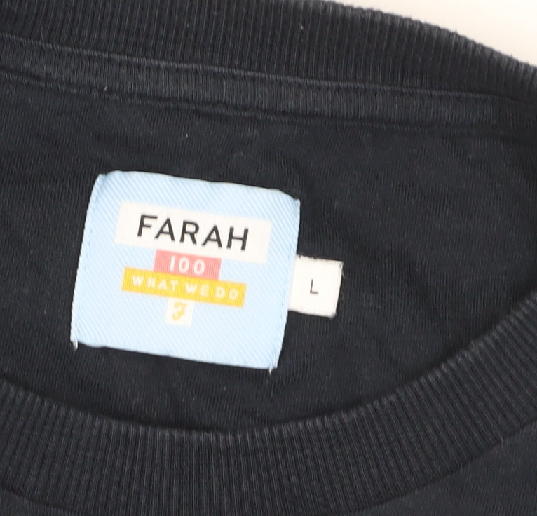Farah Men's Black Cotton T-Shirt, Size L, Logo Accent