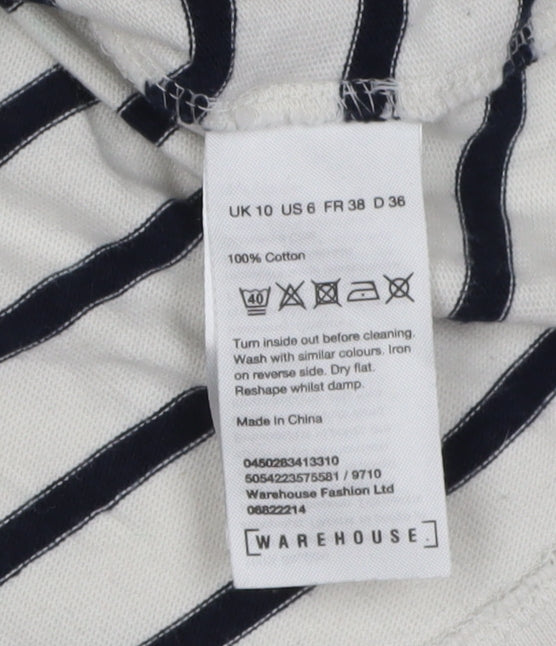 Warehouse Women's White Striped Jersey T-Shirt, Size 10