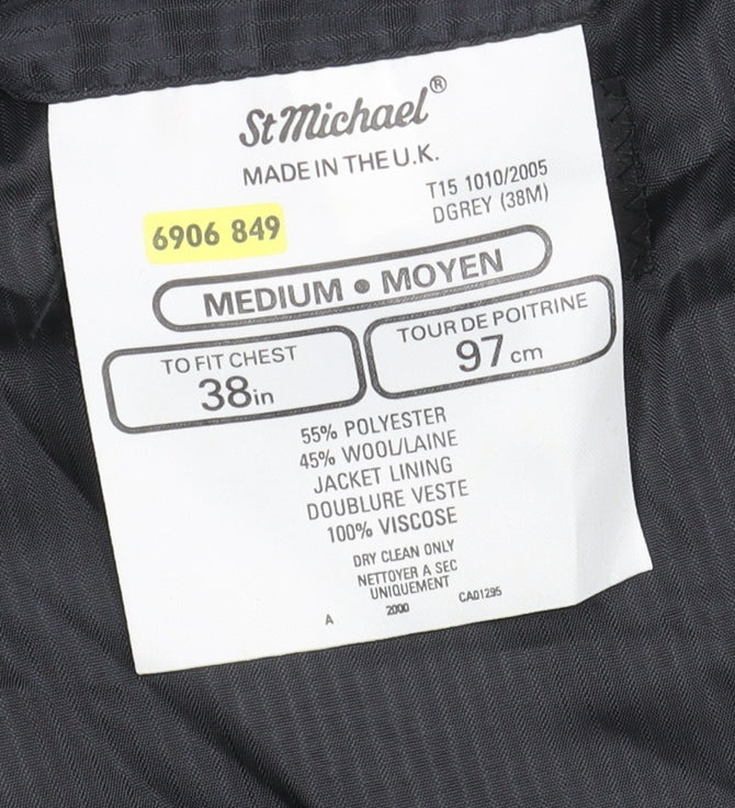 St Michael Men's Grey Blazer, 38, Regular Fit