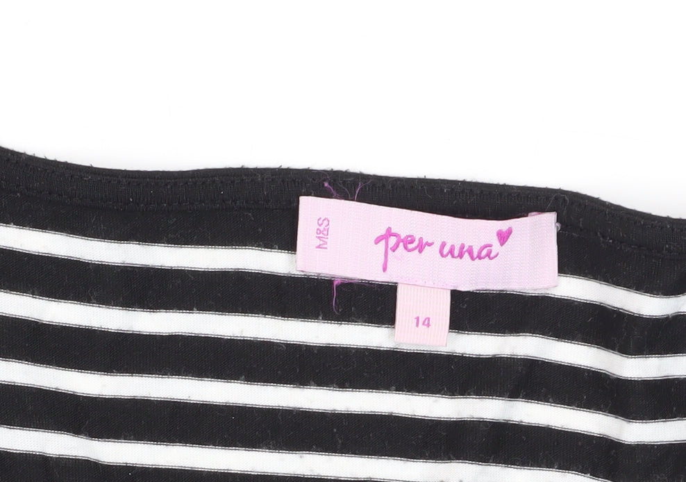 Marks & Spencer Women's Striped Lace T-Shirt, Size 14, Black