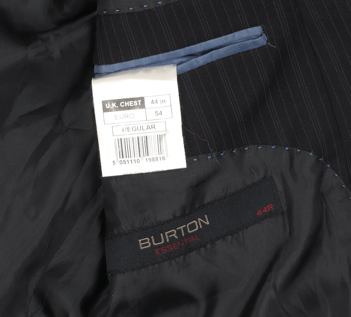 Burton Men's Black Pinstripe Blazer, Size 44R, Regular Fit