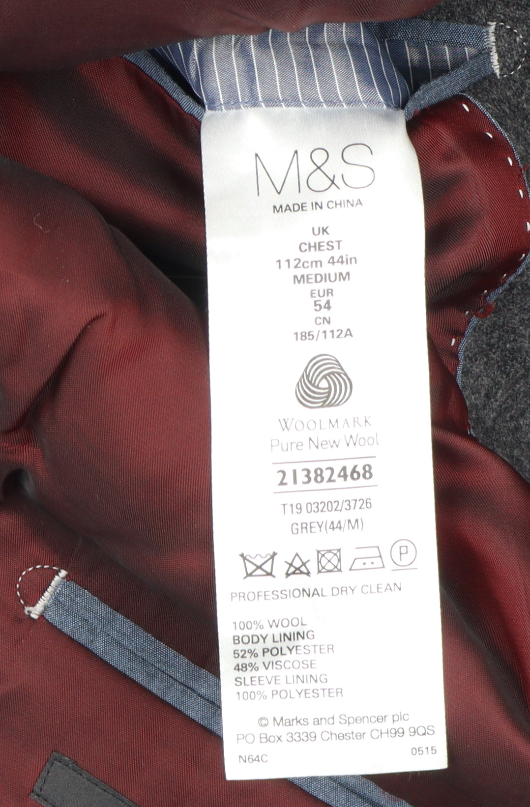 Marks & Spencer Grey Wool Men's Blazer Size 44