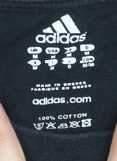 Close-up detail of Adidas Men's Black Crew Neck T-Shirt Medium